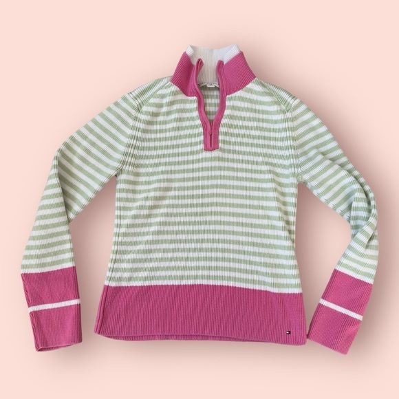 Vintage 2004 Tommy Hilfiger Stripe quarter zip sweater medium - Picture 1 of 3